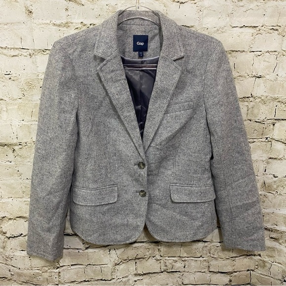 Gap Gray Herringbone 100% Wool Blazer Jacket - Picture 1 of 5